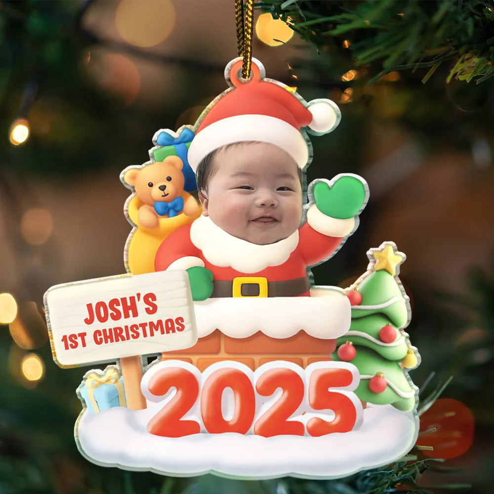 Christmas, Gift For Kids, Funny - Custom Photo Cute Baby Santa In The Chimney - Personalized Custom Shaped Acrylic Ornament