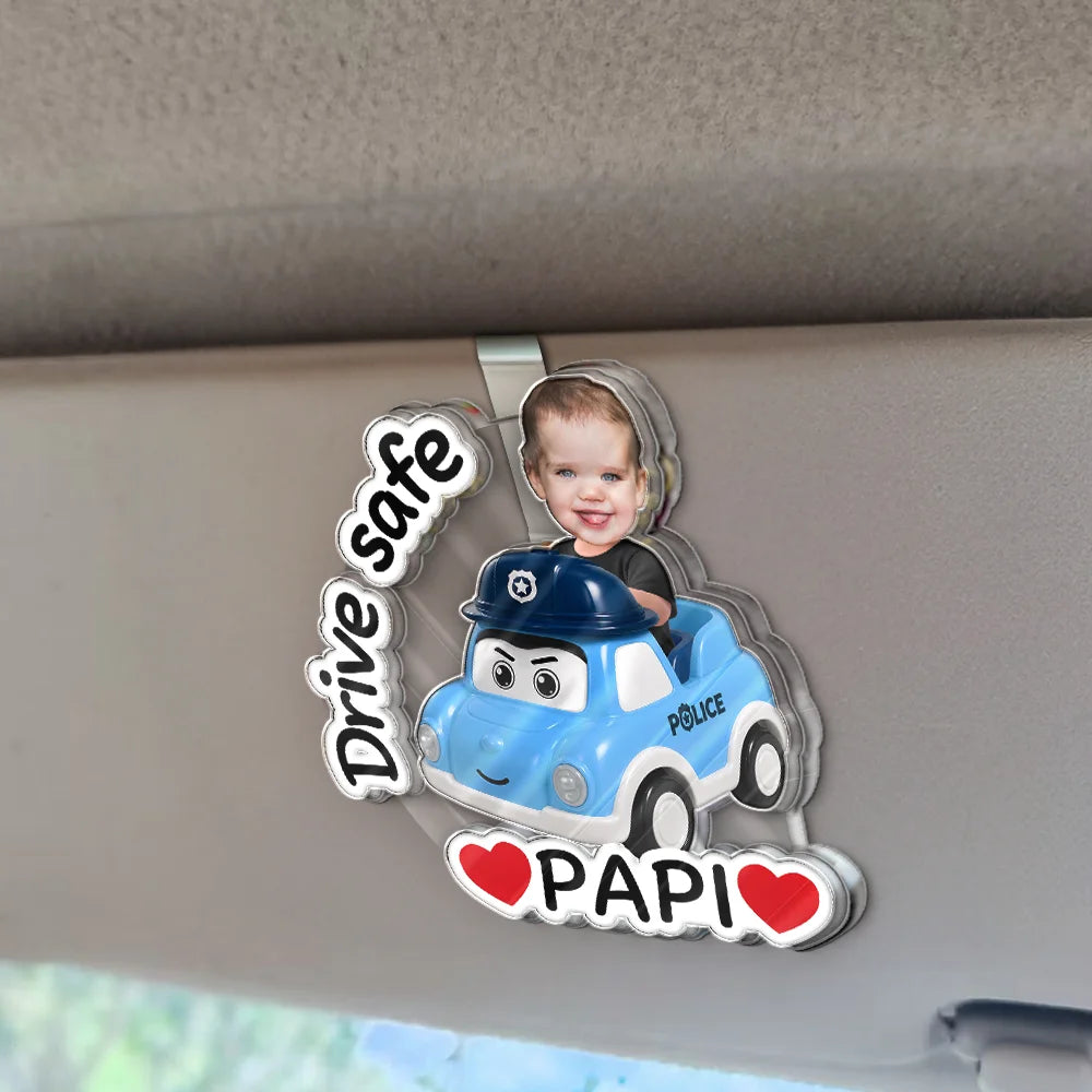 Gift For Father,Gift For Grandpa,Top Market,Non-Eng,Photo,Vector,Adorable - Custom Photo Cute Kid With Car Drive Safe Daddy - Personalized Custom Shaped Acrylic Car Visor Clip