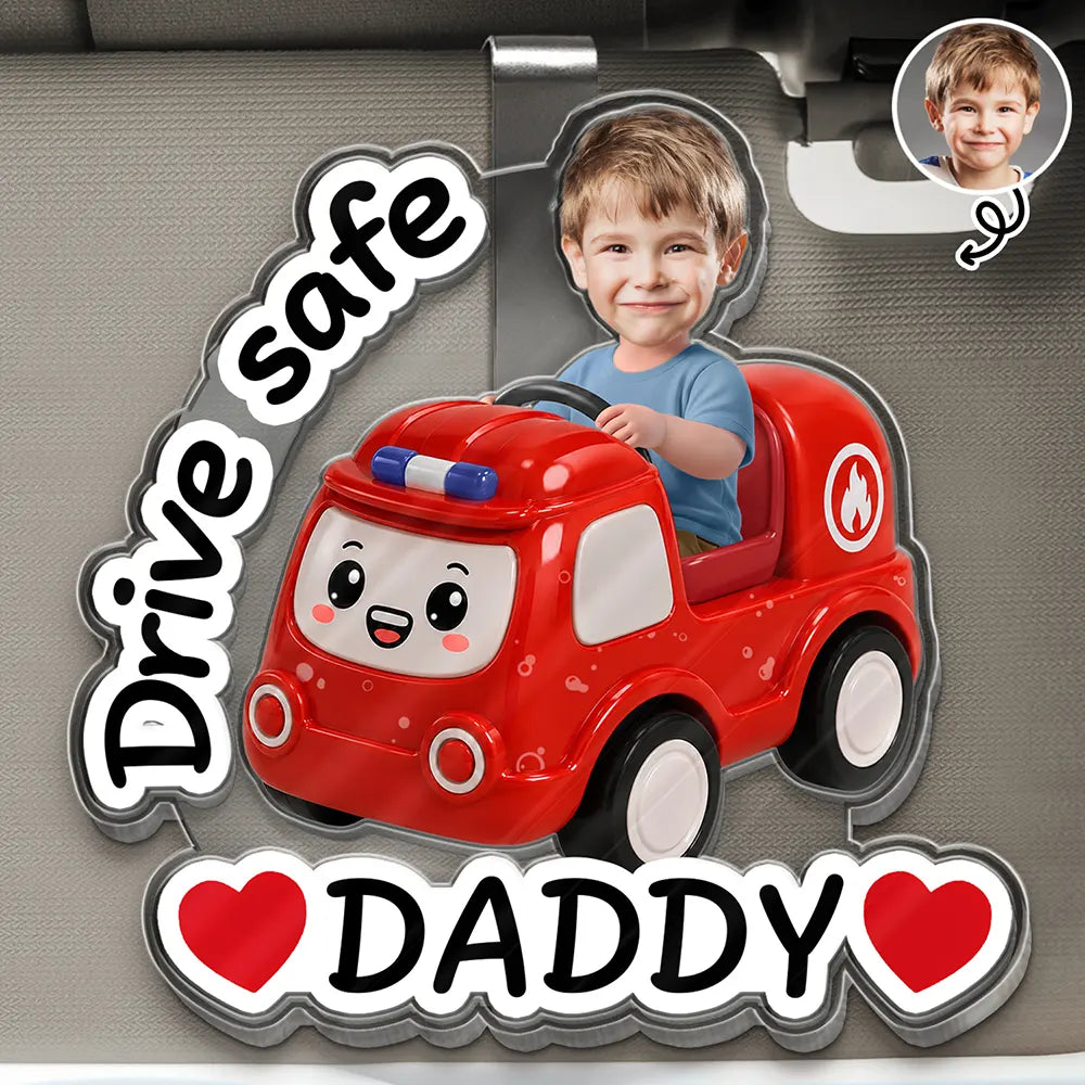 Gift For Father,Gift For Grandpa,Top Market,Non-Eng,Photo,Vector,Adorable - Custom Photo Cute Kid With Car Drive Safe Daddy - Personalized Custom Shaped Acrylic Car Visor Clip