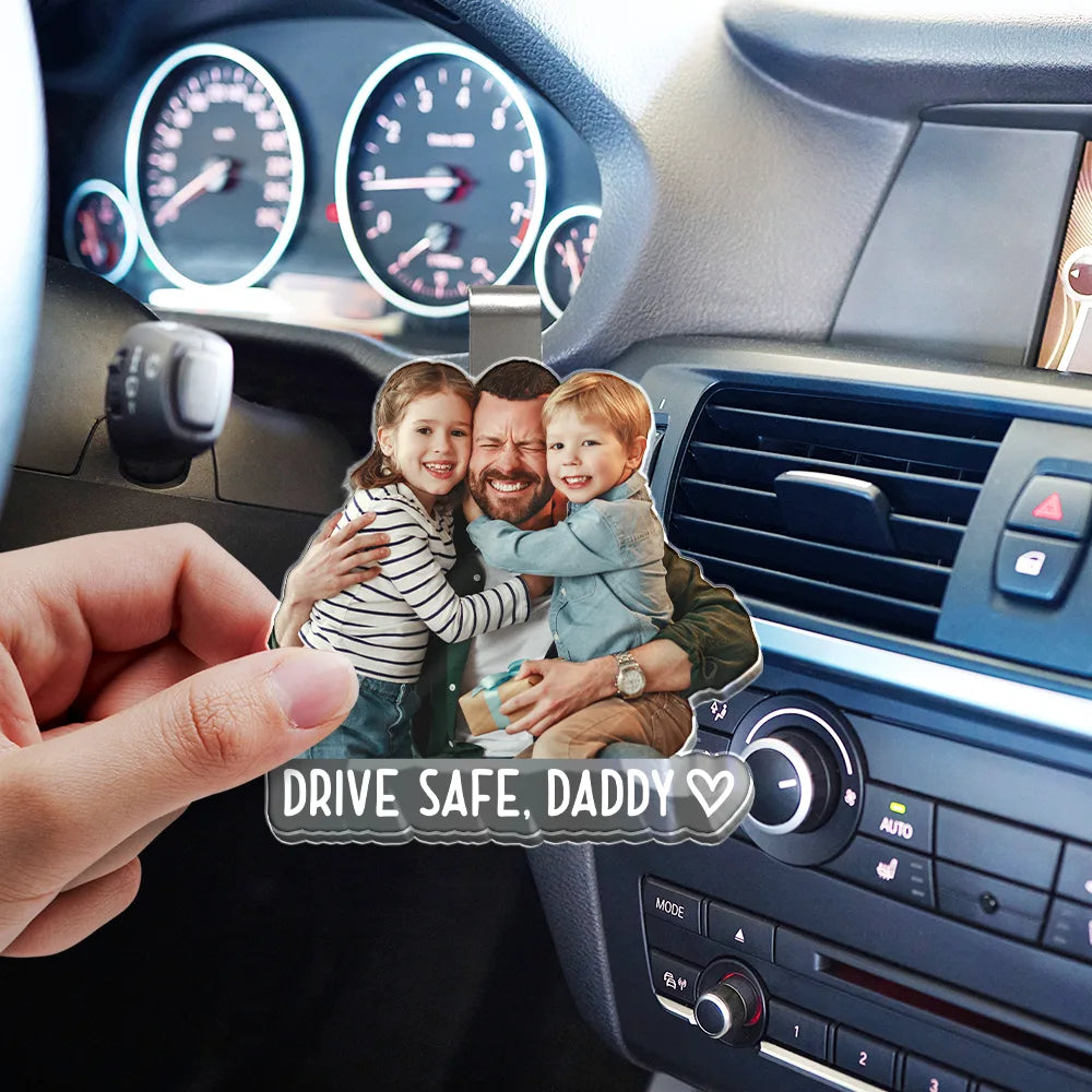 Gift For Mother, Gift For Father, Gift For Grandpa, Gift For Grandma, Custom Photo, Happy - Custom Photo Drive Safe! We Love You - Personalized Custom Shaped Acrylic Car Visor Clip