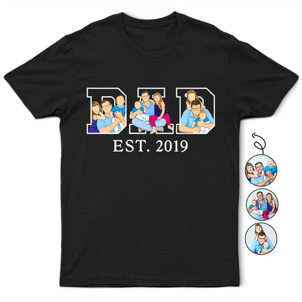 Custom Photo Faceless Portrait Dad Est - Personalized T Shirt