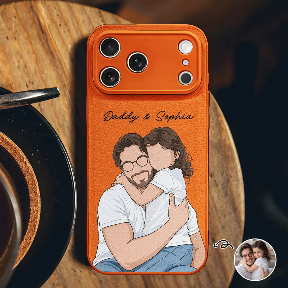 Gift For Father,Gift For Grandpa,Pet Lovers,Pet Dad,Dog Lovers,Dog Dad,Cat Lovers,Cat Dad,Non-Eng,Photo - Faceless Portrait ,Proud - Custom Photo Faceless Portrait Family Dog Cat Potrait - Personalized Leather Phone Case