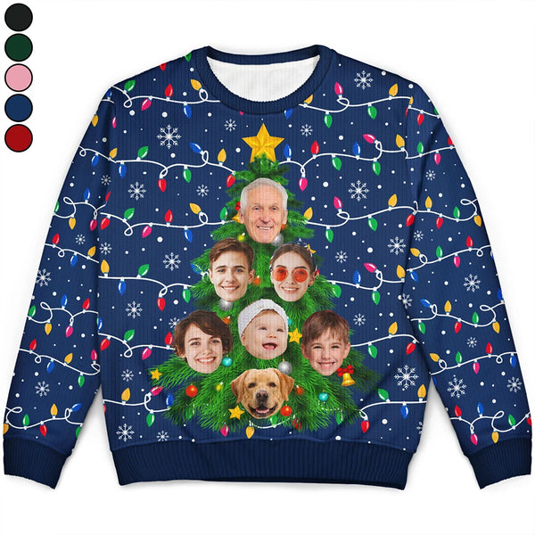 Gift For Couples,Gift For Husband,Gift For Wife,Gift For Boyfriend,Gift For Girlfriend,Parents,Gift For Women,Gift For Yourself,Gift For Men,Gift For Mother,Gift For Grandpa,Gift For Father,Gift For Grandma,Gift For Sibling,Gift For Sisters,Gift For Brothers,Family,Gift For Bestie,Gifts For Colleagues,Funny,Christmas - Custom Photo Family And Friends On Christmas Tree - Personalized Unisex Ugly Sweater