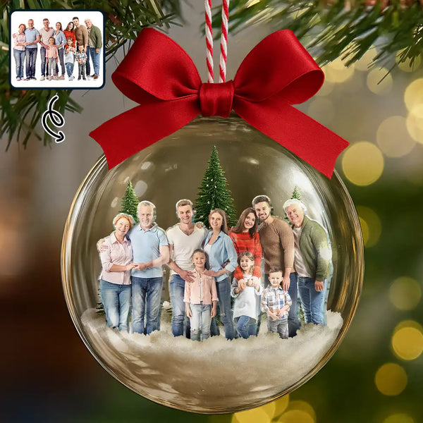 Family,Custom Photo,Happy,Christmas - Custom Photo Family Is The Greatest Gift - Personalized 3D Acrylic Ball Ornament