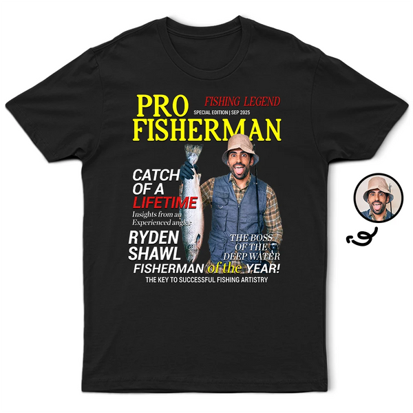 Gift For Father,Gift For Grandpa,Custom Photo,Happy - Custom Photo Fisherman Of The Year - Personalized T Shirt