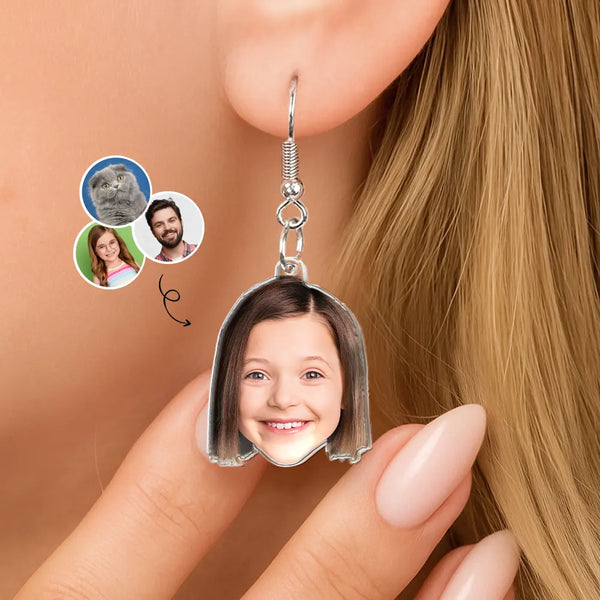 Gift For Yourself,Gift For Women,Happy - Custom Photo Funny Face Pet Kid Family - Personalized Acrylic Earrings