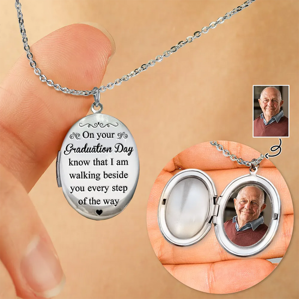 Graduation,Gift For Yourself,Gift For Women,Gift For Men,Memorial,Love - Custom Photo Graduation Walking Beside You Memorial - Personalized Locket Necklace