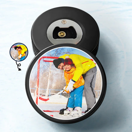 Custom Photo Hockey Gift - Personalized Hockey Puck Bottle Opener