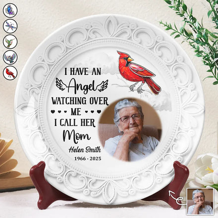 Custom Photo I Have An Angel Watching Over Me - Personalized Ceramic Plate