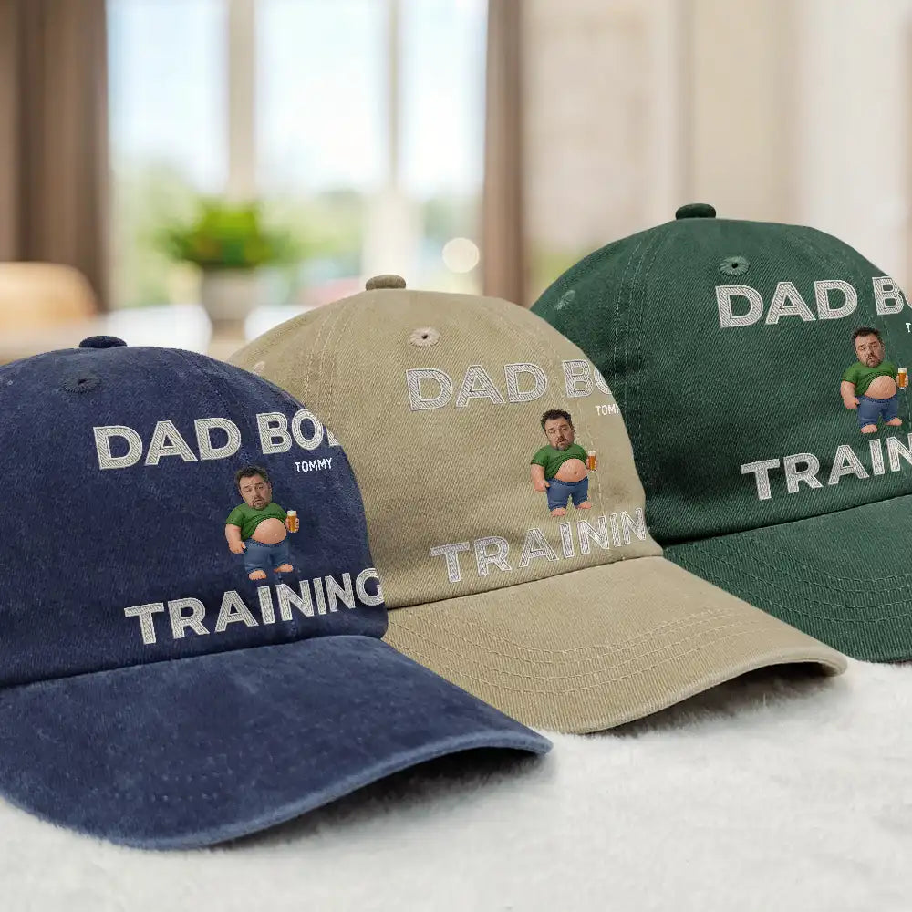 Gift For Father, Custom Photo, Humorous, Cut-Face Photo - Custom Photo It's Not A Dad Bod Father Figure Faux Embroidery Effect - Personalized Vintage Washed Denim Cap