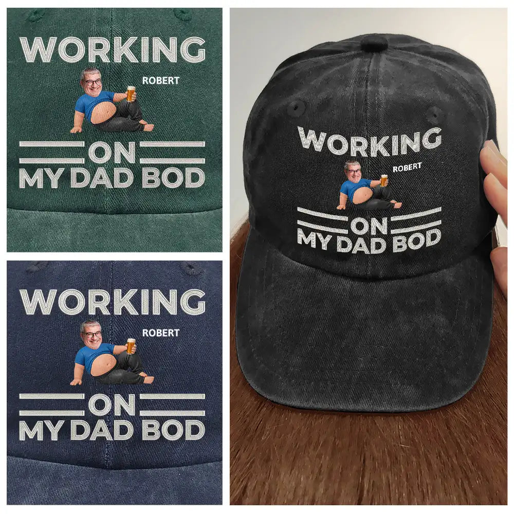 Gift For Father, Custom Photo, Humorous, Cut-Face Photo - Custom Photo It's Not A Dad Bod Father Figure Faux Embroidery Effect - Personalized Vintage Washed Denim Cap