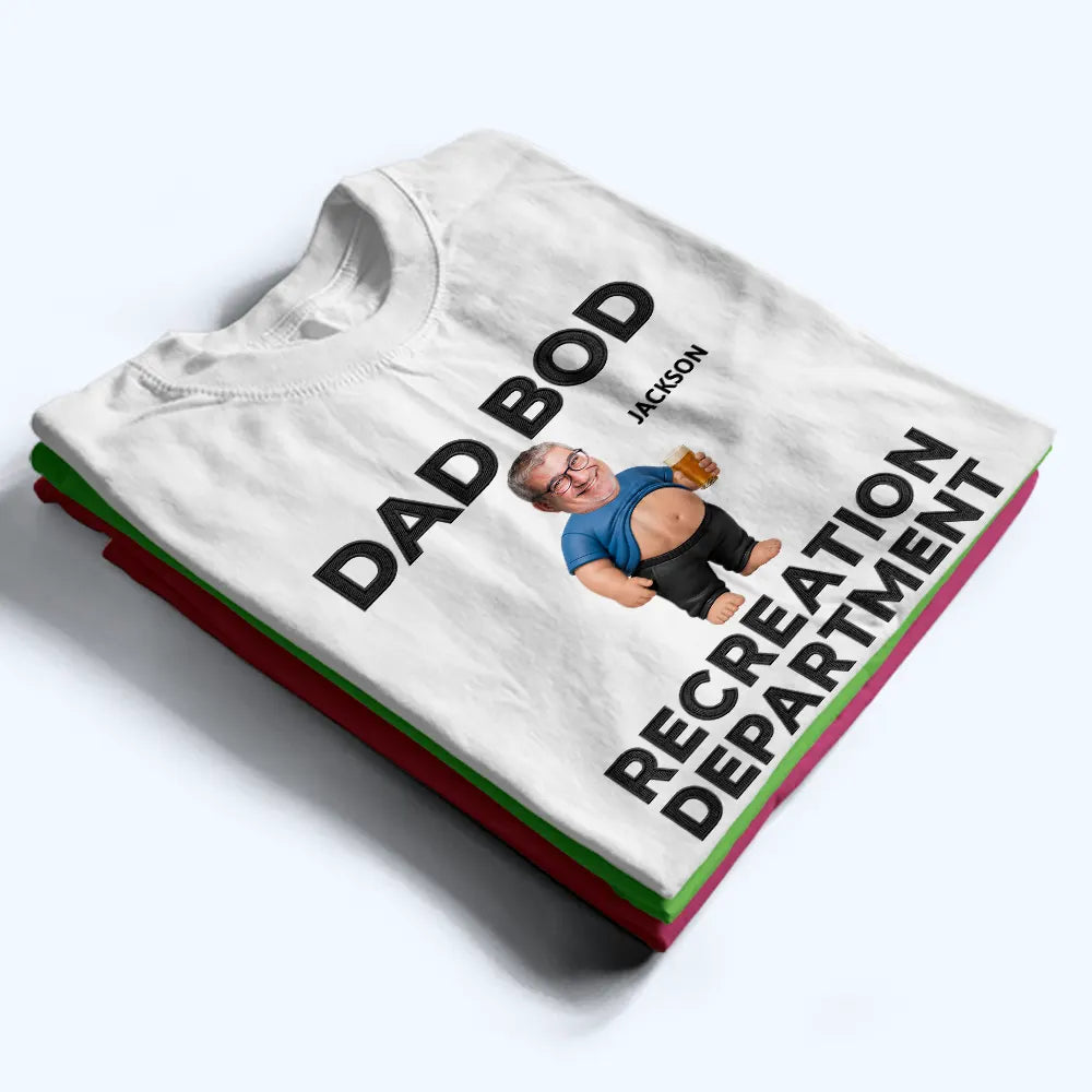 Gift For Father, Custom Photo, Humorous, Cut-Face Photo - Custom Photo It's Not A Dad Bod Father Figure Faux Embroidery Effect - Personalized T Shirt