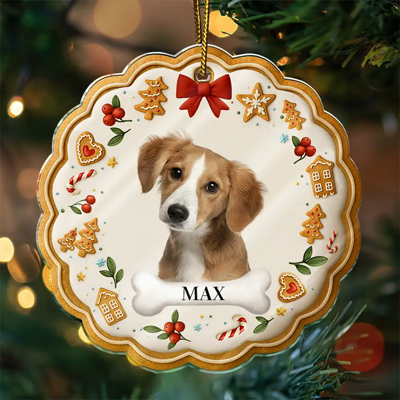 Happy,Christmas,Pet Lovers,Custom Photo - Custom Photo Lovely Pet Face Gingerbread - Personalized Custom Shaped Acrylic Ornament