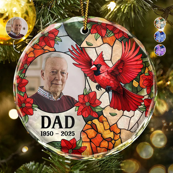 Sad, Memorial, Family, Parents, Gift For Grandparents, Gift For Sibling - Custom Photo Memorial Bird Family Dad Mom - Personalized Circle Glass Ornament