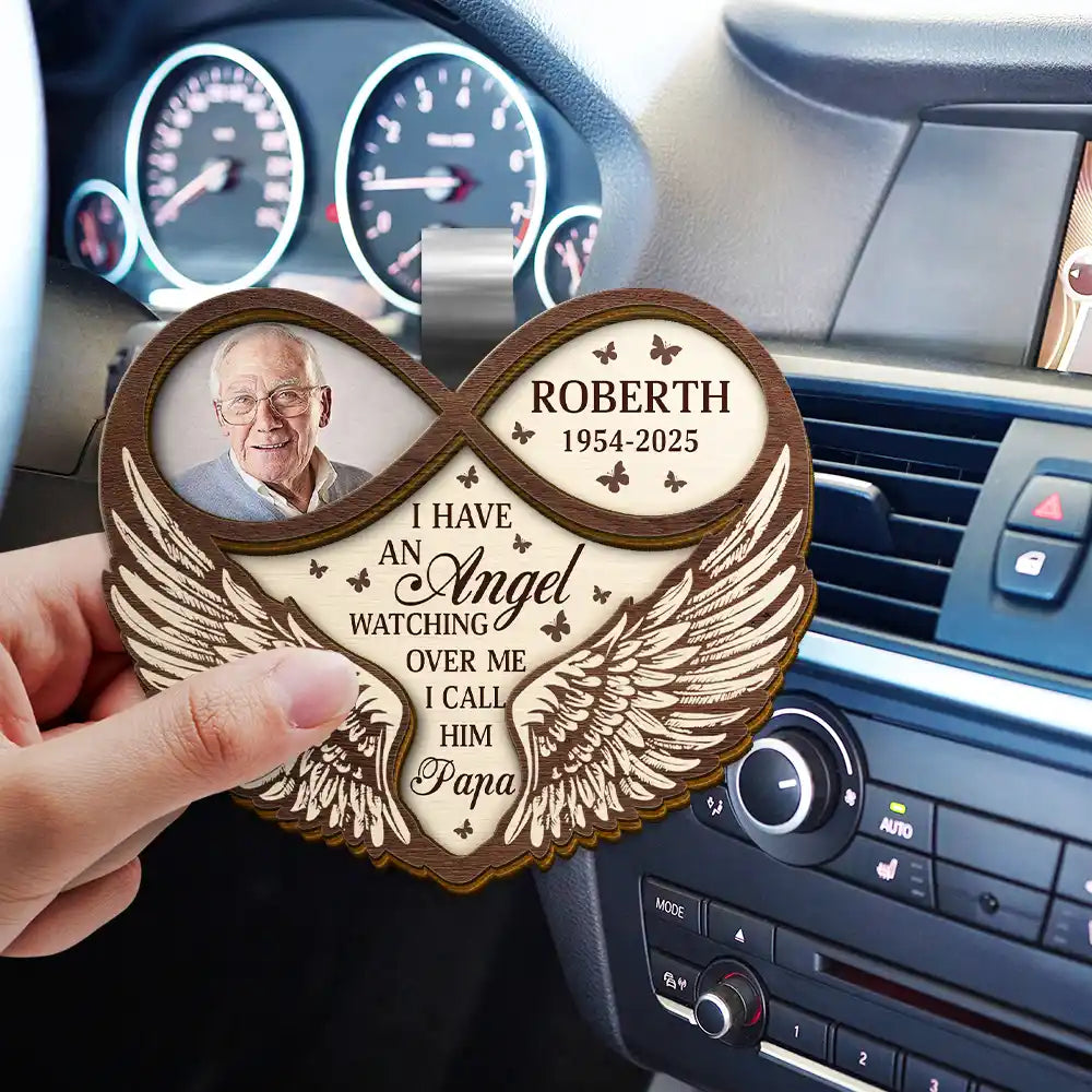 Memorial - Custom Photo Memorial Dad Mom I Have An Angel Watching Over Me - Personalized Custom Shaped Car Visor Clip