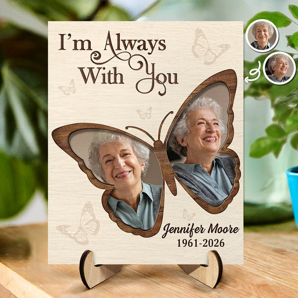 Memorial,Family,Custom Photo,Love - Custom Photo Memorial Forever In My Heart Mother Father - Personalized 2-Layered Wooden Plaque With Stand
