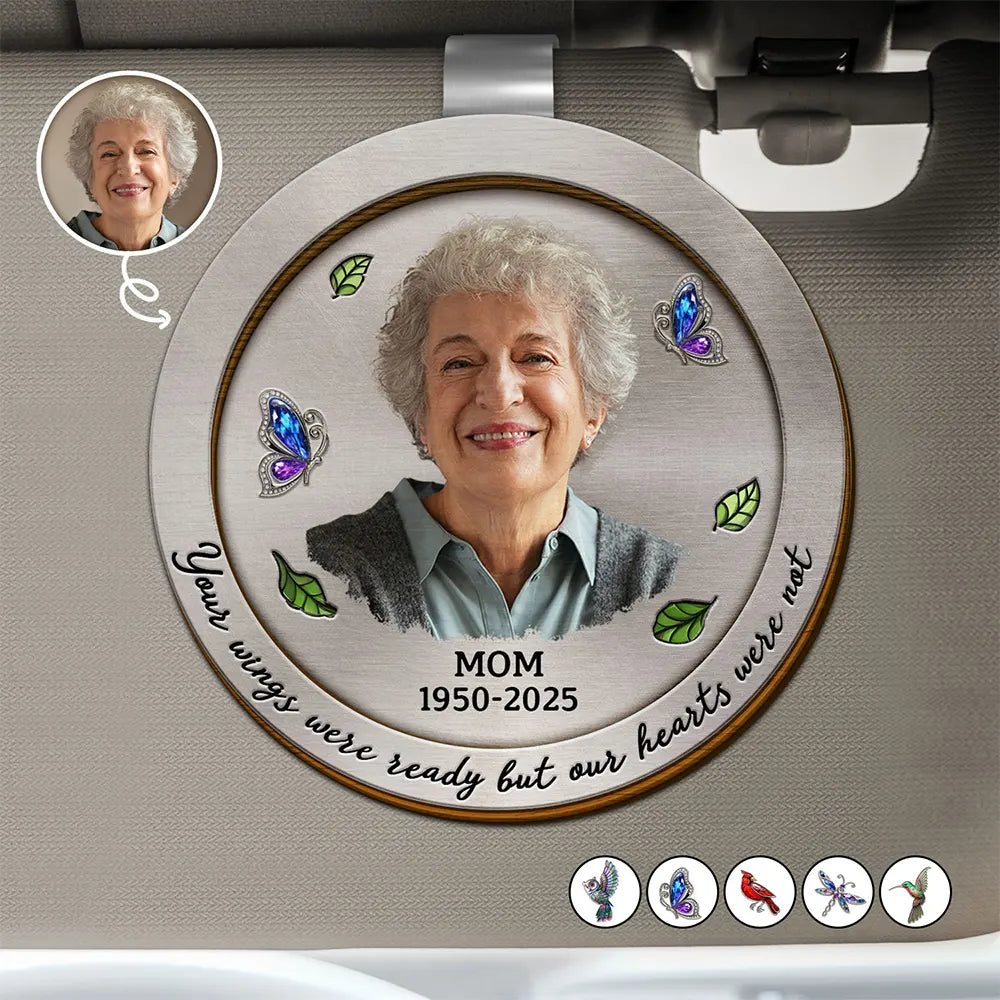 Custom Photo,Memorial,Family,Sad - Custom Photo Memorial Your Wings Were Ready - Personalized Custom Shaped Car Visor Clip