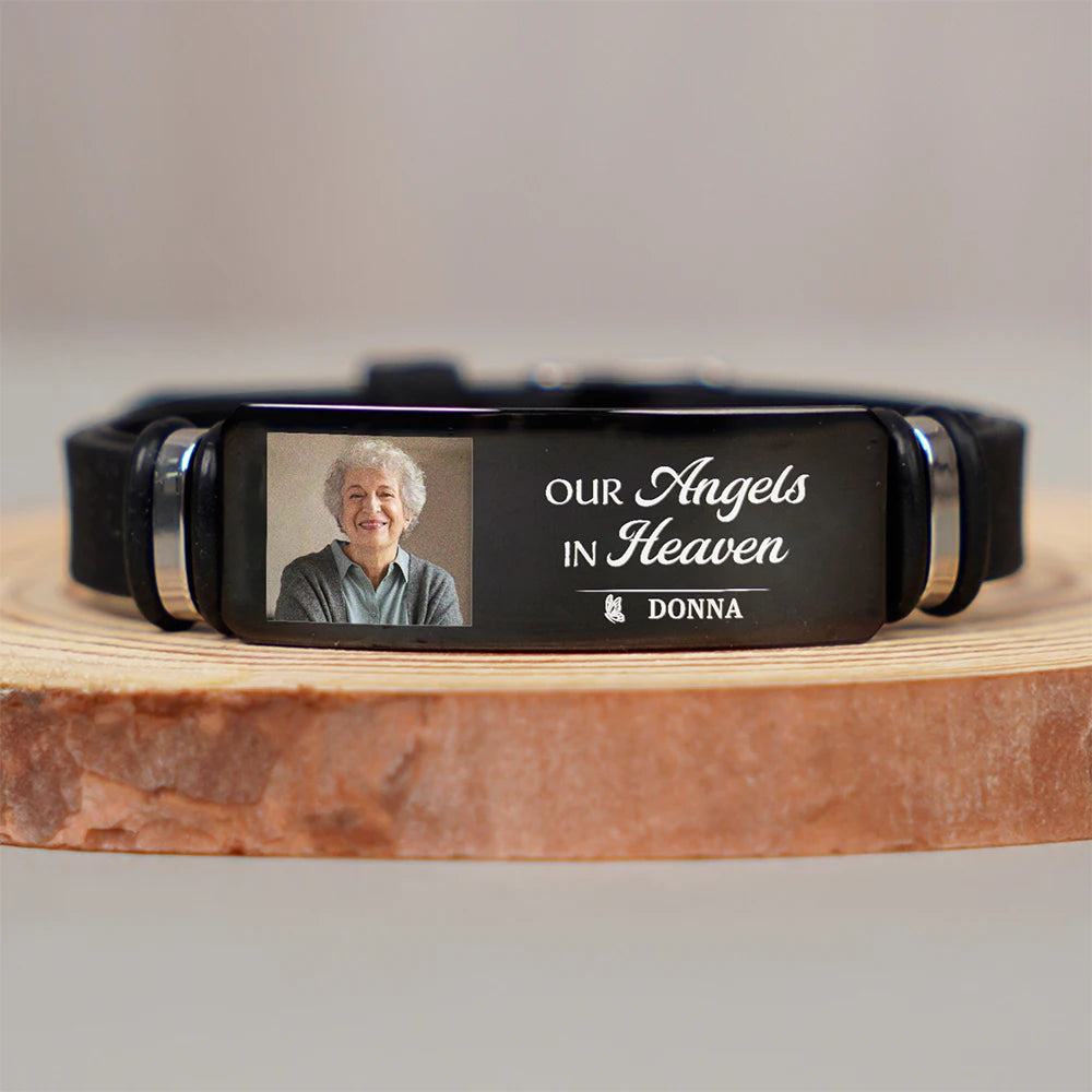Custom Photo,Memorial,Gift For Father,Family,Sad,Non-Eng,Photo - Custom Photo Memorial Your Wings Were Ready - Personalized Engraved Bracelet
