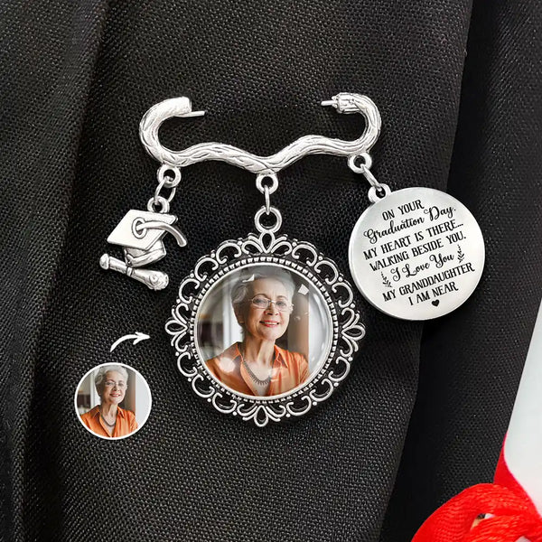 Graduation, Gift For Yourself, Custom Photo, Memorial, Sad - Custom Photo My Heart Is There Walking Beside You - Personalized Graduation Tassel Pin