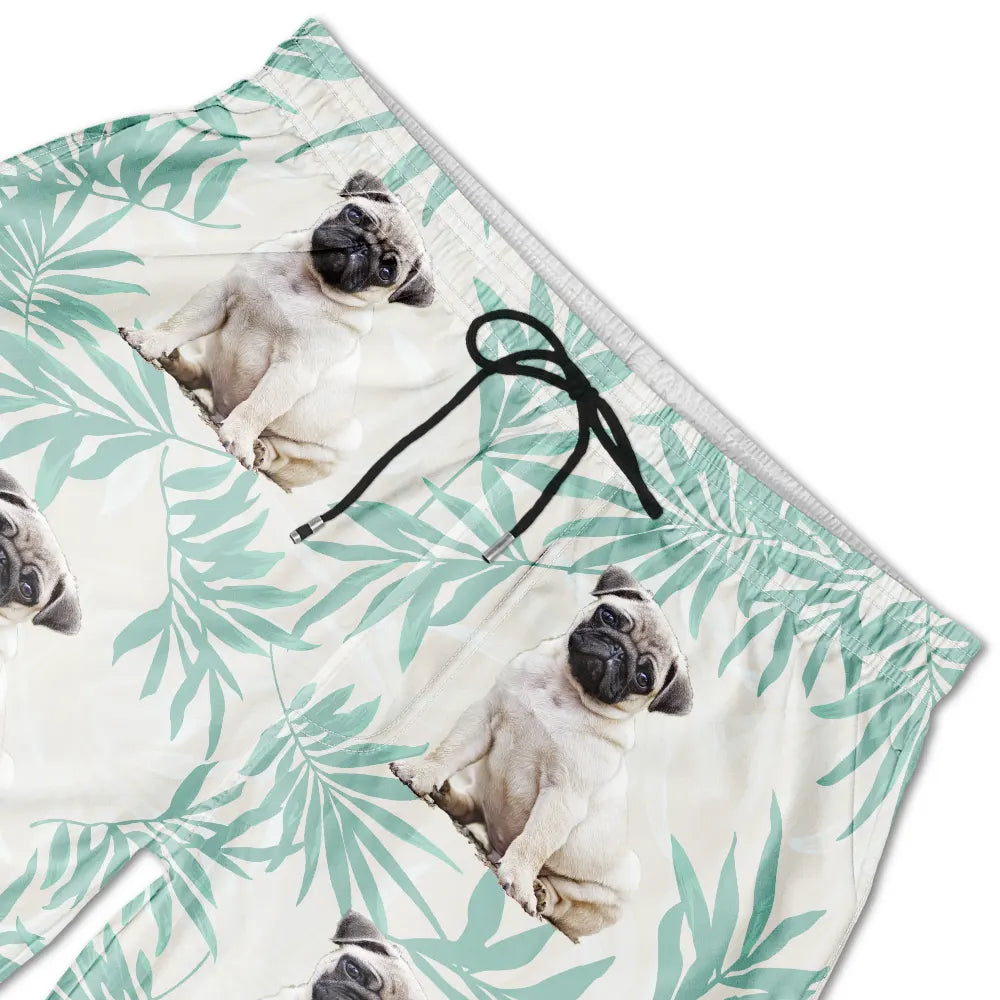 Pet Lovers, Family, Summer - Custom Photo Palm Leaf Vacation Vibe - Personalized Unisex Beach Shorts