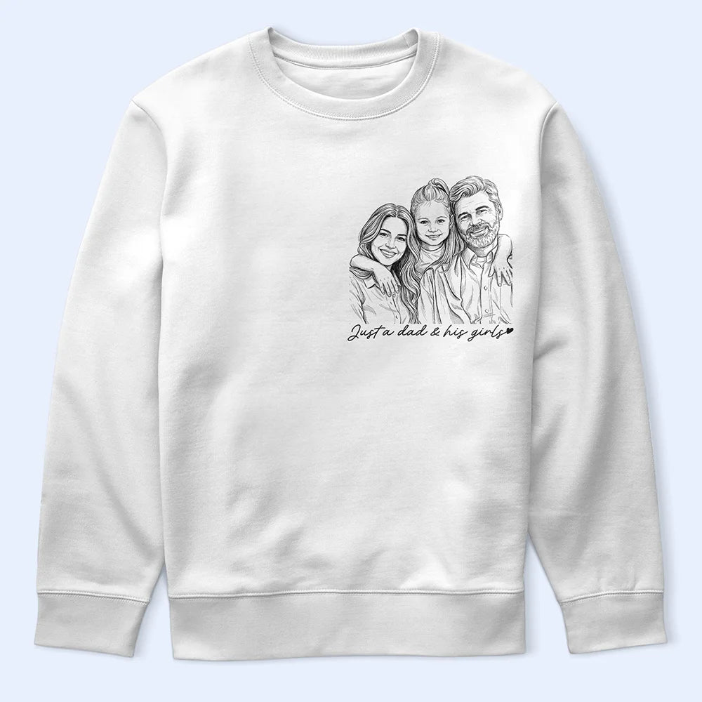 Custom Photo,Gift For Father,Dad - Daughters (Young),Photo - Pencil Sketch,Proud - Custom Photo Pencil Sketch A Dad And His Girl - Personalized T Shirt