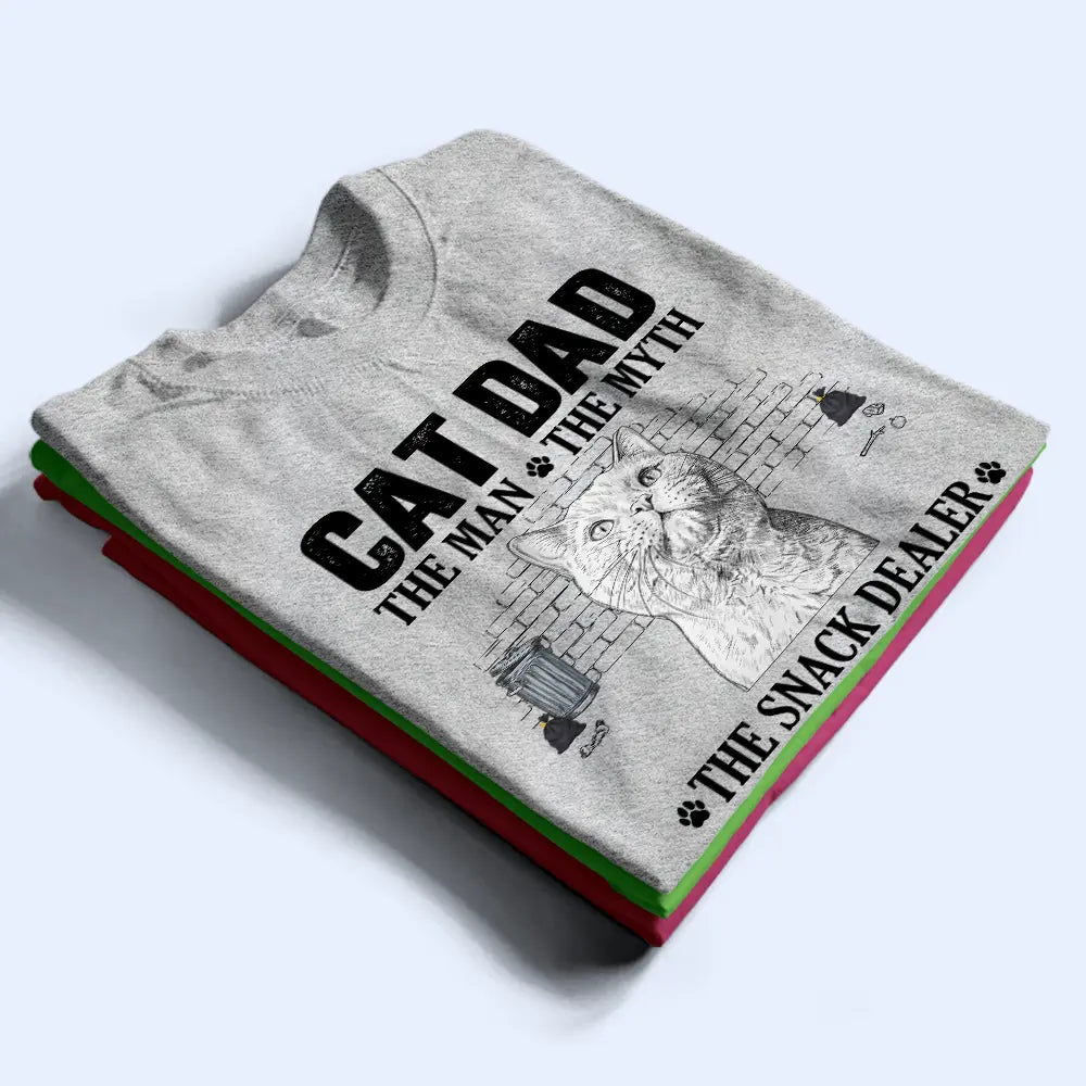 Custom Photo,Art Design,Cat Dad,Pet Lovers,Gift For Father,Playful,Photo - Pencil Sketch - White BG - Custom Photo Pencil Sketch Art Cat Dad The Man The Myth The Snack Dealer - Personalized T Shirt