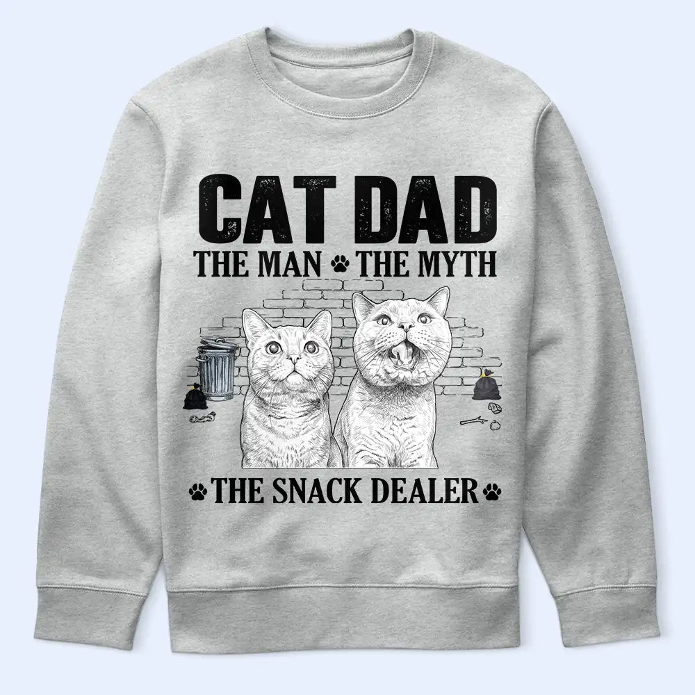 Custom Photo,Art Design,Cat Dad,Pet Lovers,Gift For Father,Playful,Photo - Pencil Sketch - White BG - Custom Photo Pencil Sketch Art Cat Dad The Man The Myth The Snack Dealer - Personalized T Shirt