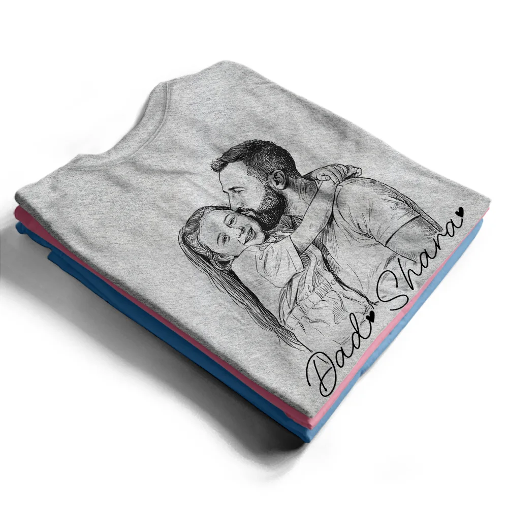 Gift For Father,Gift For Grandpa,Non-Eng,Photo - Pencil Sketch,Adorable - Custom Photo Pencil Sketch Best Dad Grandpa Ever - Personalized T Shirt