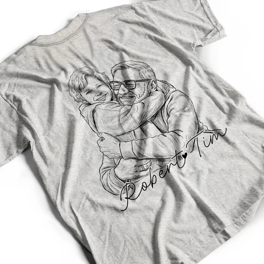 Gift For Father,Gift For Grandpa,Non-Eng,Photo - Pencil Sketch,Adorable - Custom Photo Pencil Sketch Best Dad Grandpa Ever - Personalized T Shirt
