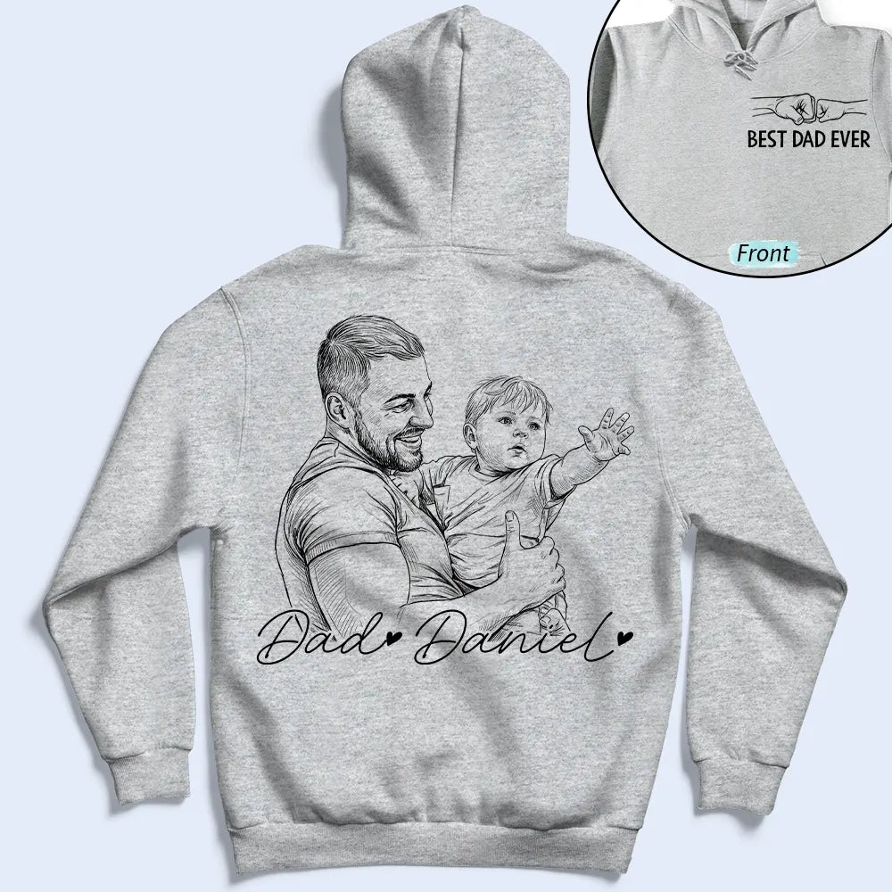 Gift For Father,Gift For Grandpa,Non-Eng,Photo - Pencil Sketch,Adorable - Custom Photo Pencil Sketch Best Dad Grandpa Ever - Personalized T Shirt