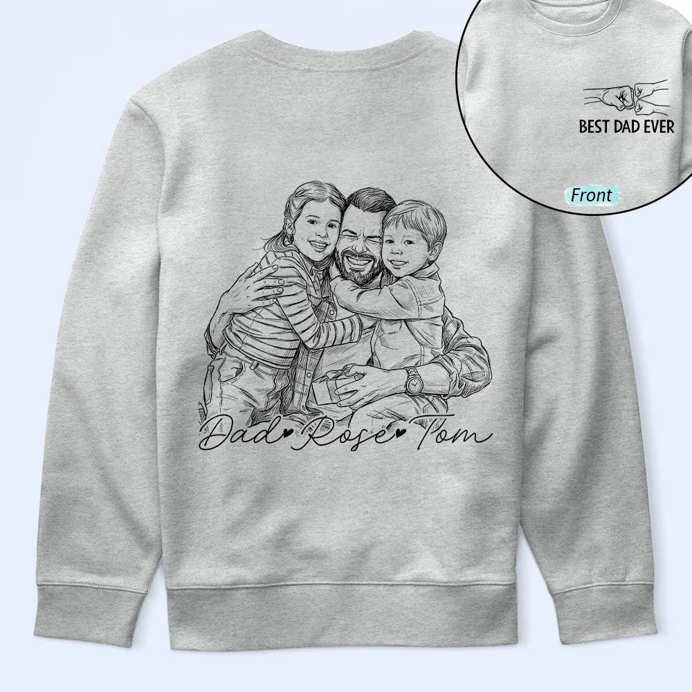 Gift For Father,Gift For Grandpa,Non-Eng,Photo - Pencil Sketch,Adorable - Custom Photo Pencil Sketch Best Dad Grandpa Ever - Personalized T Shirt