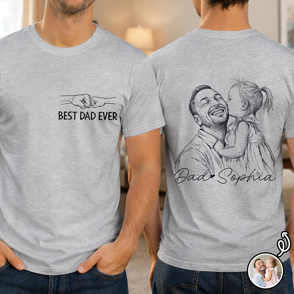 Gift For Father,Gift For Grandpa,Non-Eng,Photo - Pencil Sketch,Adorable - Custom Photo Pencil Sketch Best Dad Grandpa Ever - Personalized T Shirt