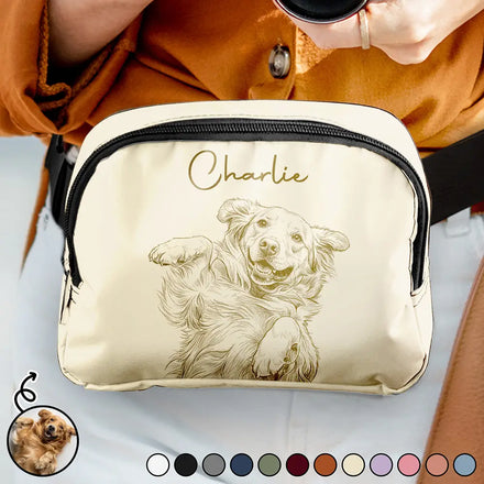 Custom Photo Pencil Sketch Besties Dog Cat Funny Portrait - Personalized Crossbody Belt Bag