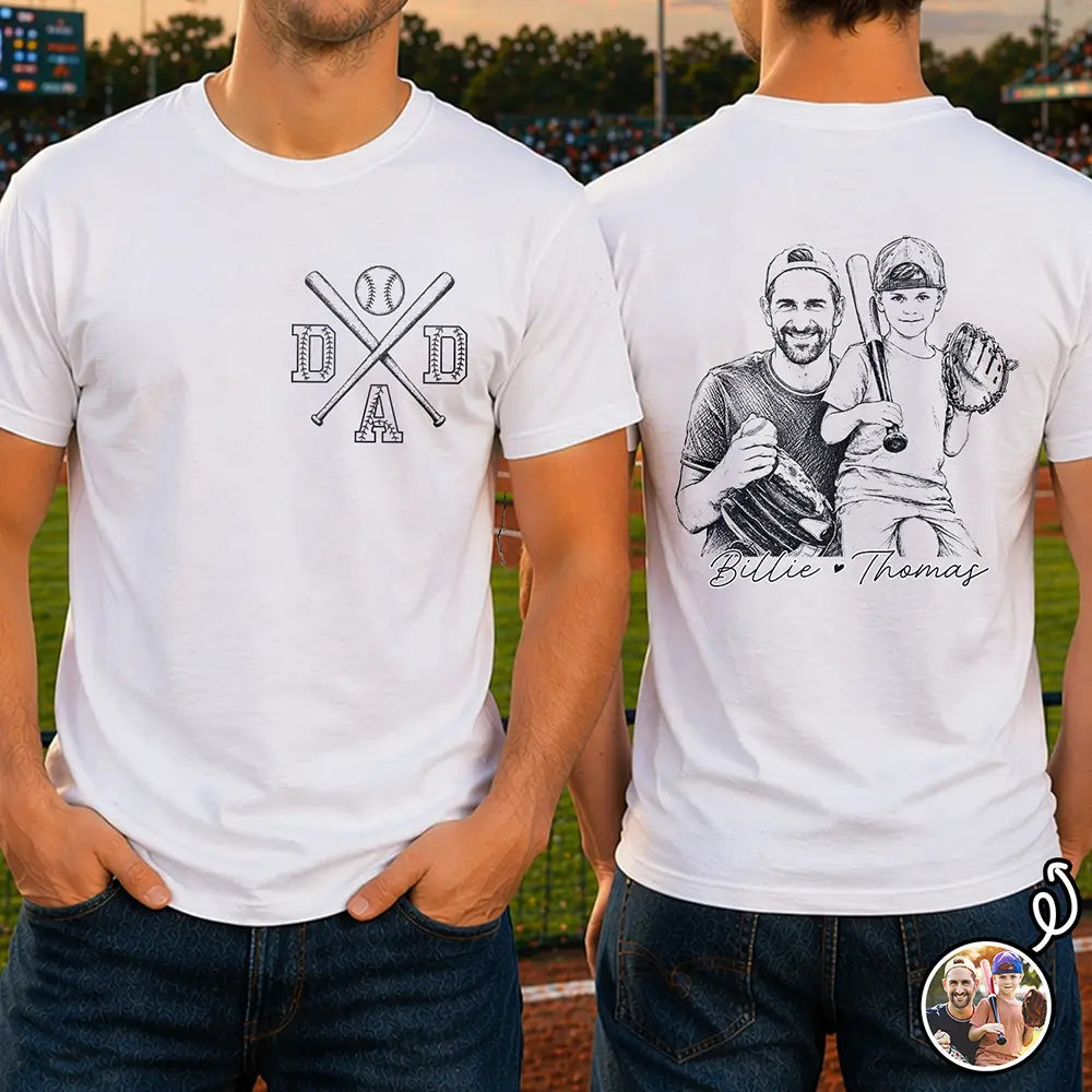 Gift For Father,Gift For Grandpa,Golf,Fishing,Baseball,Non-Eng,Photo - Pencil Sketch,Proud - Custom Photo Pencil Sketch Dad Est Year Crossed Arrows - Personalized T Shirt
