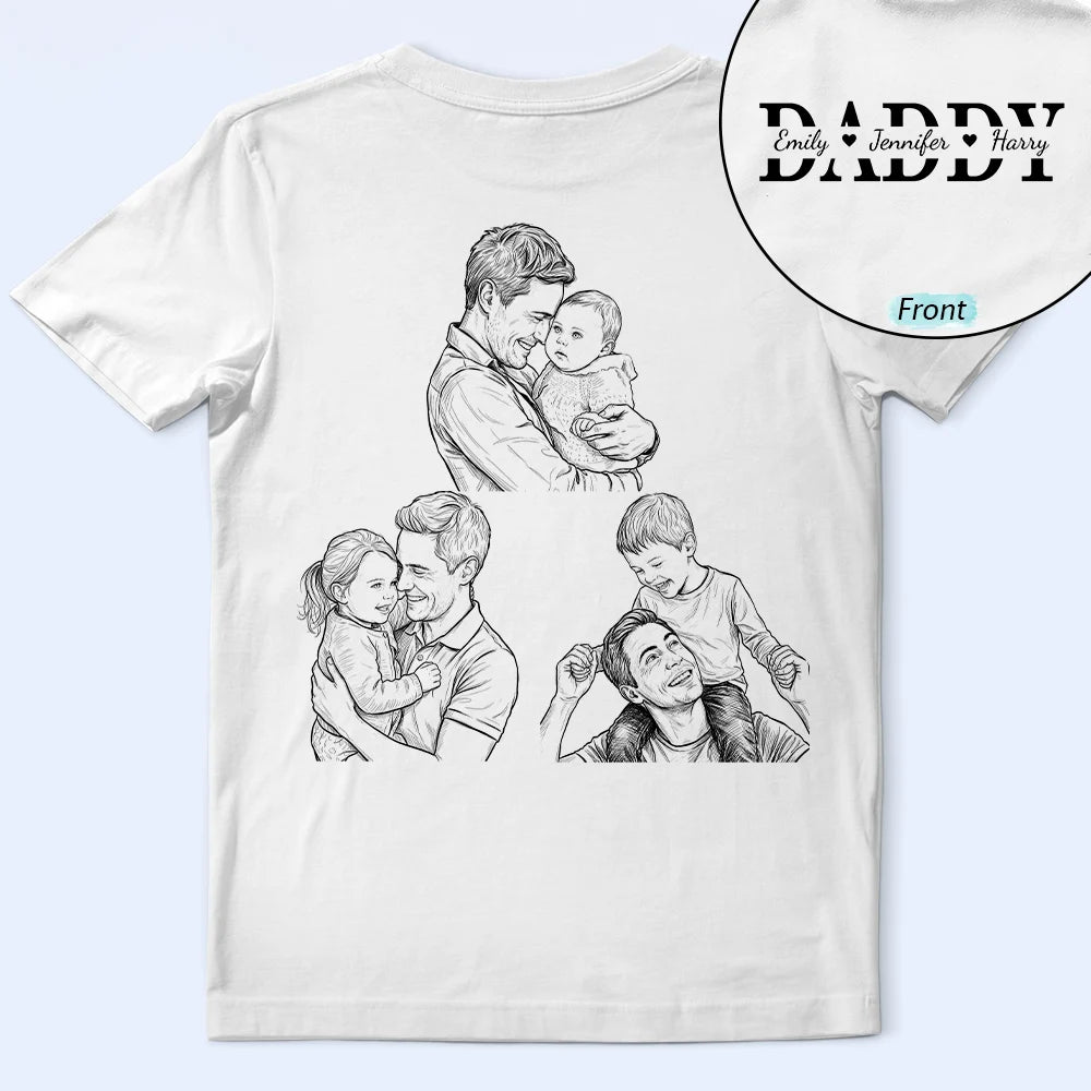 Custom Photo,Gift For Father,Gift For Grandpa,Non-Eng,Photo - Pencil Sketch,Special Font,Proud - Custom Photo Pencil Sketch Dad Grandpa We Love You - Personalized T Shirt