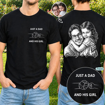 Custom Photo Pencil Sketch Dark Just A Dad And His Girl - Personalized T Shirt