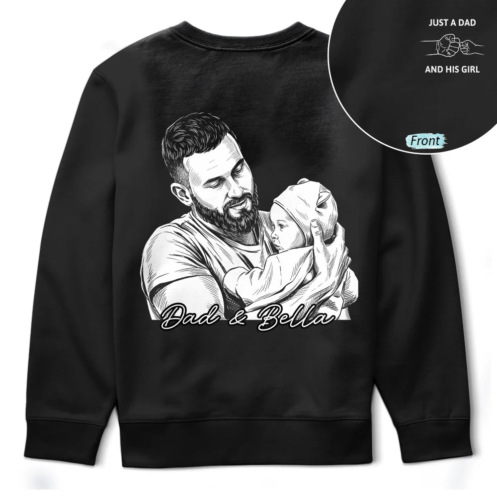 Custom Photo,Gift For Father,Dad - Daughters (Young),Photo - Pencil Sketch,Proud - Custom Photo Pencil Sketch Dark Just A Dad And His Girl - Personalized T Shirt