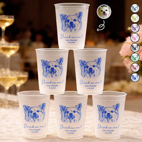 Pet Lovers,Pet Mom,Pet Dad,Pet Couple,Dog Lovers,Dog Mom,Dog Dad,Dog Couple,Cat Lovers,Cat Mom,Cat Dad,Cat Couple,Happy - Custom Photo Pencil Sketch Drink On Me Lovely Pet Face - Personalized Frosted Cups