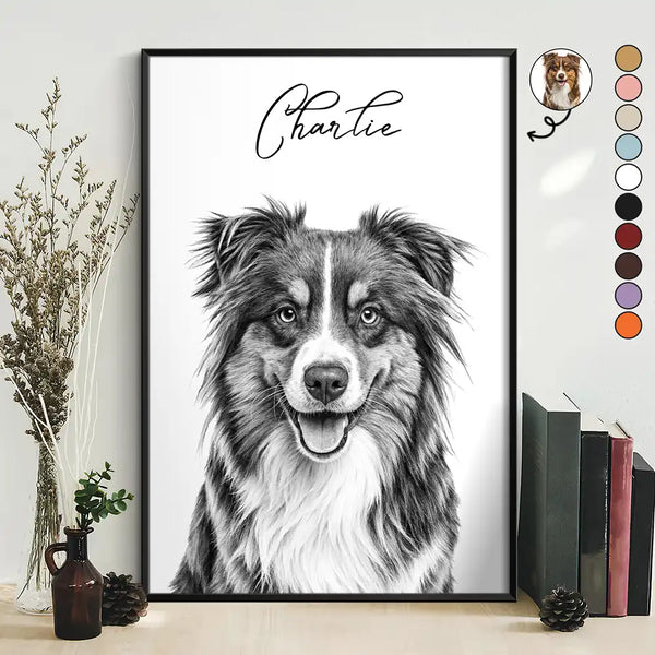 Family, Gift For Bestie, Dog Lovers, Cat Lovers, Happy, Custom Photo, Gift For Mother, Gift For Father - Custom Photo Pencil Sketch Family Dog Cat Portrait - Personalized Poster