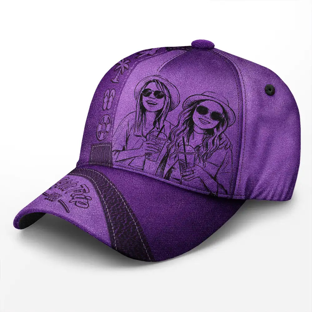 Custom Photo, Beach, Art Design, Summer, Gift For Bestie, Playful, Photo - Pencil Sketch - Remove BG - Custom Photo Pencil Sketch Girls Trip Family Trip Summer - Personalized Classic Cap