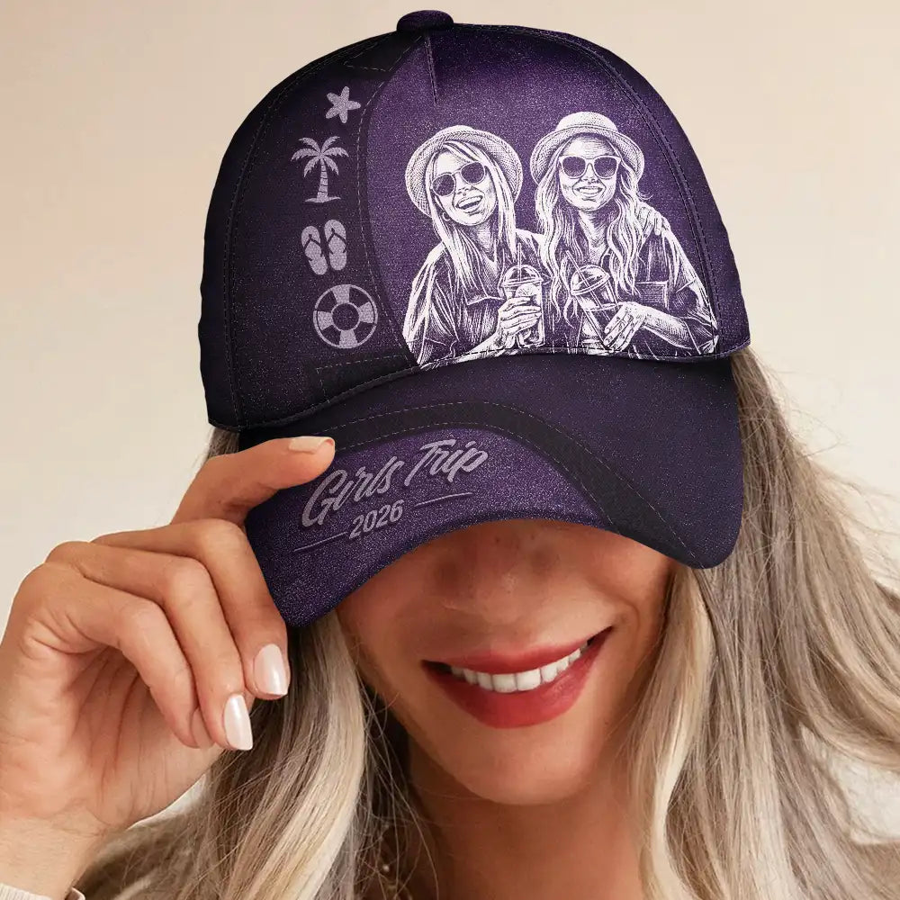Custom Photo, Beach, Art Design, Summer, Gift For Bestie, Playful, Photo - Pencil Sketch - Remove BG - Custom Photo Pencil Sketch Girls Trip Family Trip Summer - Personalized Classic Cap