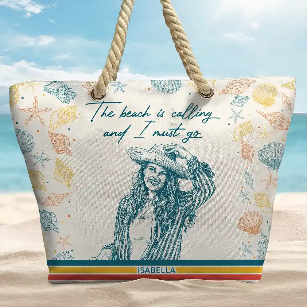 Gift For Yourself,Gift For Women,Custom Photo,Beach,Art Design,Summer,Playful,Photo - Pencil Sketch - Remove BG - Custom Photo Pencil Sketch Retro Style A Girl Who Loves Beaches - Personalized Beach Bag