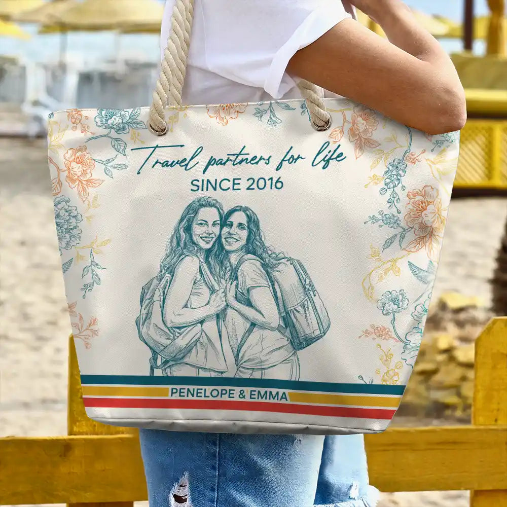 Gift For Yourself,Gift For Women,Custom Photo,Beach,Art Design,Summer,Playful,Photo - Pencil Sketch - Remove BG - Custom Photo Pencil Sketch Retro Style A Girl Who Loves Beaches - Personalized Beach Bag