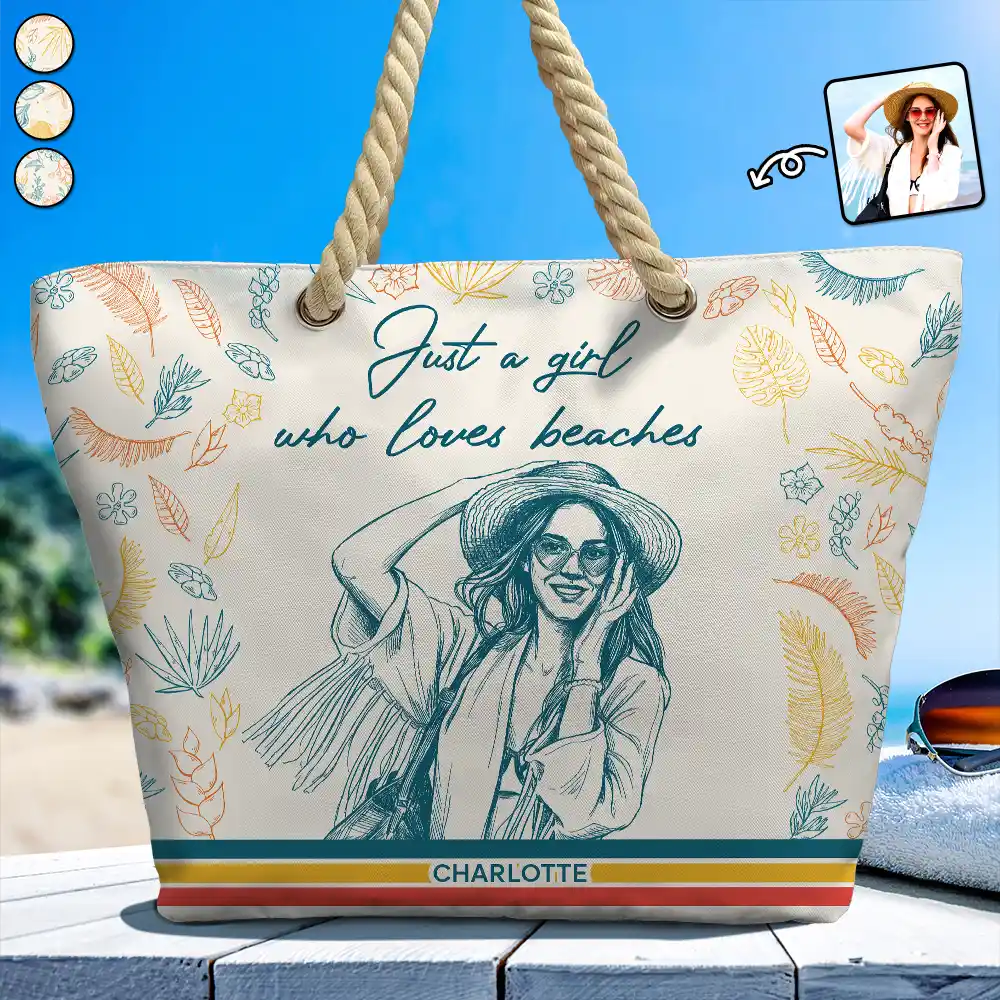 Gift For Yourself,Gift For Women,Custom Photo,Beach,Art Design,Summer,Playful,Photo - Pencil Sketch - Remove BG - Custom Photo Pencil Sketch Retro Style A Girl Who Loves Beaches - Personalized Beach Bag