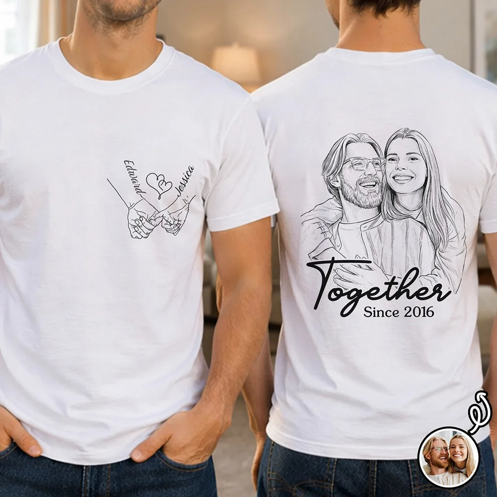 Custom Photo,Art Design,Gift For Couples,Romantic,Photo - Pencil Sketch - Remove BG - Custom Photo Pencil Sketch Together Since Couple - Personalized T Shirt