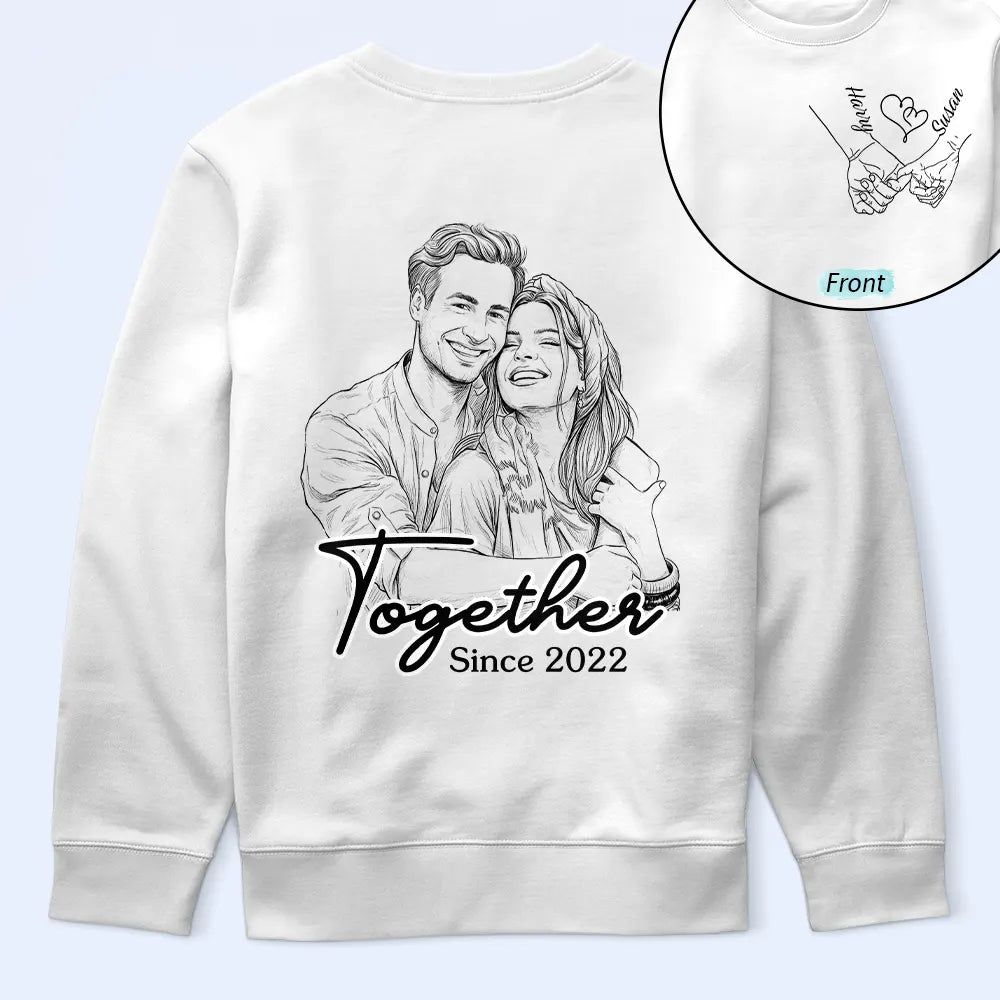 Custom Photo,Art Design,Gift For Couples,Romantic,Photo - Pencil Sketch - Remove BG - Custom Photo Pencil Sketch Together Since Couple - Personalized T Shirt