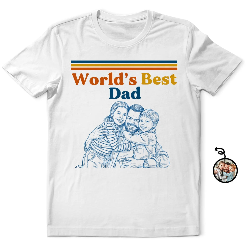 Gift For Father,Custom Photo,Art Design,Proud,Photo - Pencil Sketch - Remove BG - Custom Photo Pencil Sketch World's Best Dad Retro - Personalized T Shirt