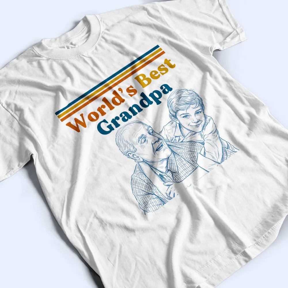 Gift For Father,Custom Photo,Art Design,Proud,Photo - Pencil Sketch - Remove BG - Custom Photo Pencil Sketch World's Best Dad Retro - Personalized T Shirt