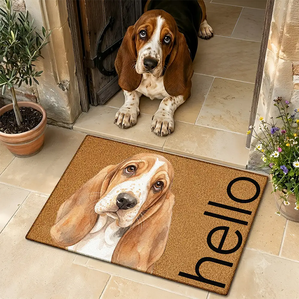 Top Market,Art Design,Pet Lovers,Photo - Watercolor - Remove BG,Happy - Custom Photo Realistic Watercolor Art Hello Welcome Lovely Pet Portrait - Personalized Doormat