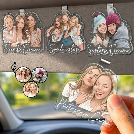 Custom Photo Semi Realistic Portrait Besties Forever - Personalized Custom Shaped Acrylic Car Visor Clip